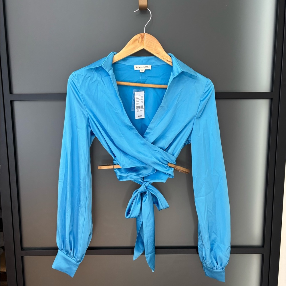 Beautiful silky Blue Wrap halter Blouse